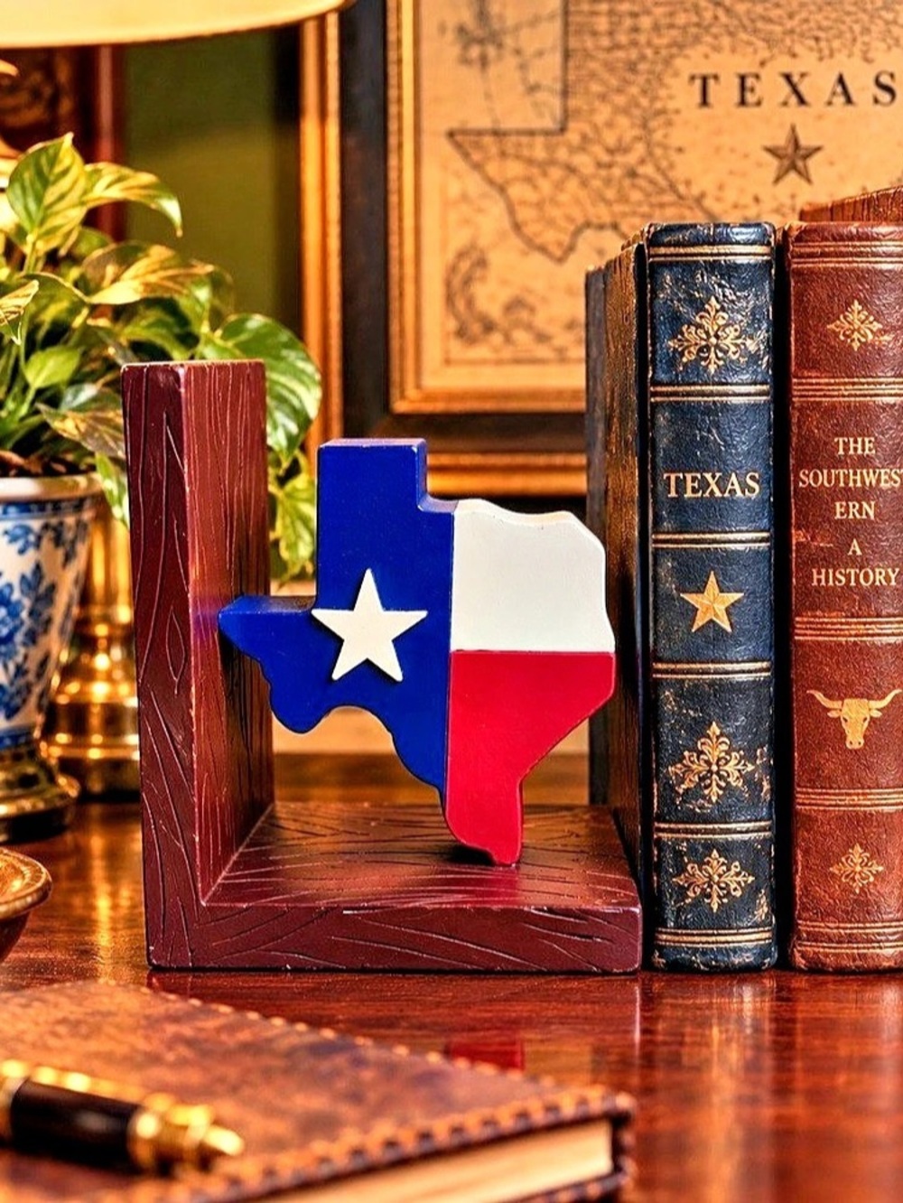 Vintage Melannco Texas Lone Star Bookends Brown Blue Western Decor